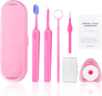 7-in-1 Orthodontic Oral Care Kit with Case – Toothbrush, End Tuft Toothbrush, Dental Mirror, Interdental Brush, Dental Floss and Threaders, Dental Wax, Portable Hygiene Set for Braces Daily Use (Pink)