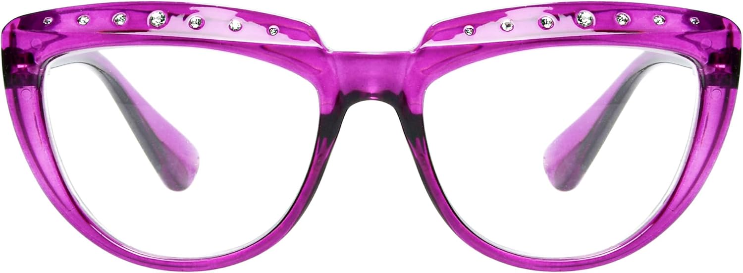 Eyekepper Reading Glasses for Women Rhinestone Readers Oversize Half-Moon Design Eyeglasses - Purple