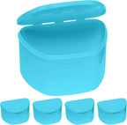 PlastCare USA Blue Denture Cases Pack of 5 - Dental Box For Artificial Teeth, Mouth Guard, Night Guard, Gum Shields, Retainer - Denture Bath Container for Women and Men - Travel Denture Cup