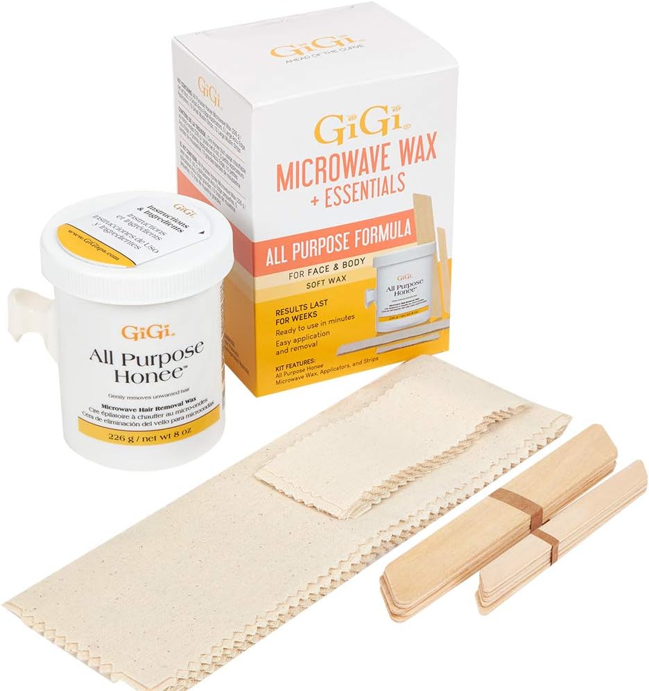 GiGi Microwave Wax Kit - All Purpose Honee Soft Wax Hair Removal Kit for Face & Body, Includes Wax, Strips, and Applicators, Easy At-Home Waxing, 1 Set