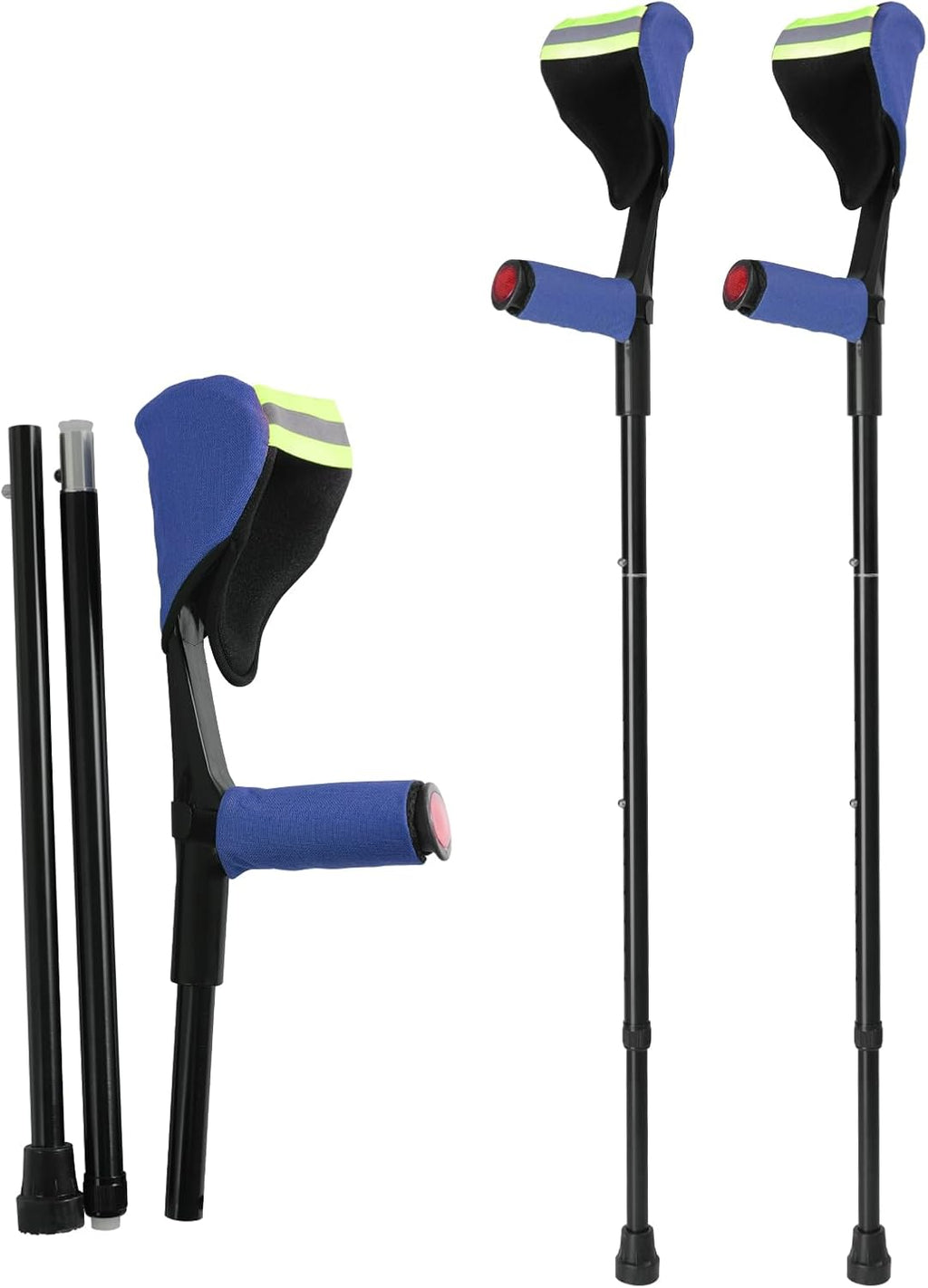 Forearm Crutches for Adults(1 Pair)， Adjustable Adult Crutches with Cuffs, Elbow Cushion, Grip Cushion（Blue），Aluminum Lightweight Arm Crutches Forearm for Adults，Foldable Crutch for Walking