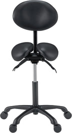 Master Massage Berkeley Ergonomic Saddle Stool - Two Split Seat Stool - Hydraulic Swivel Rolling Seat & Saddle Posture Correction Chair with Backrest - Black