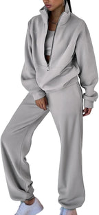 JSLOOO Womens Casual Sweatsuits 2 Piece Lounge Sets Fleece Half Zip Turtleneck Sweatshirt Jogger Pants Tracksuit Set