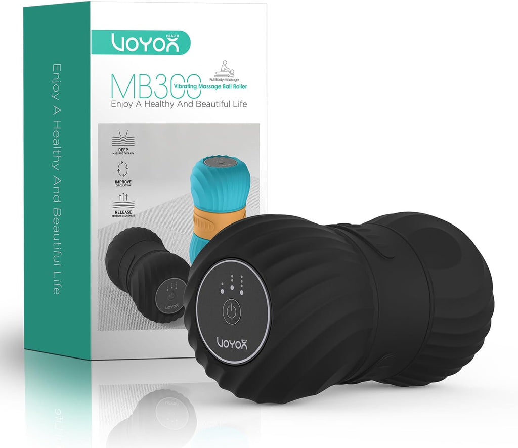Vibrating Peanut Massage Ball Roller, Electric Double Lacrosse Massage Ball with 4 Intensities for Muscle Pain Relief, Rechargeable Deep Tissue Massage, Yoga Sports Fitness MB300 (Black)