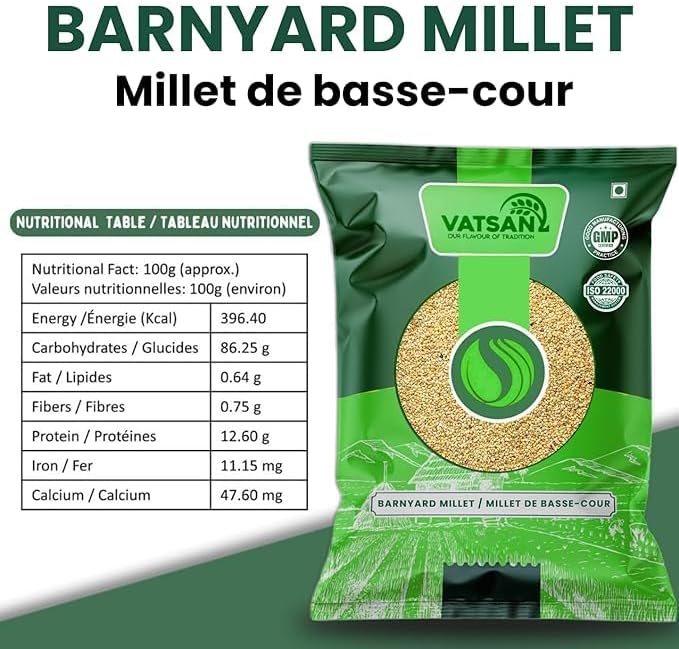 Vatsan Barnyard Millet (1lbs) | 100% Natural & Unpolished Whole Grain | High Fiber, Low GI, Gluten-Free | Healthy Alternative to Rice | Premium Quality