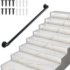 Metal Staircase handrails,Industrial Pipe Stair handrail, wall-Mounted Metal Hand Rail，handrails for Indoor Stairs，Garage, Porch, Toilet, Yard and Garden (Black, 3.3ft)