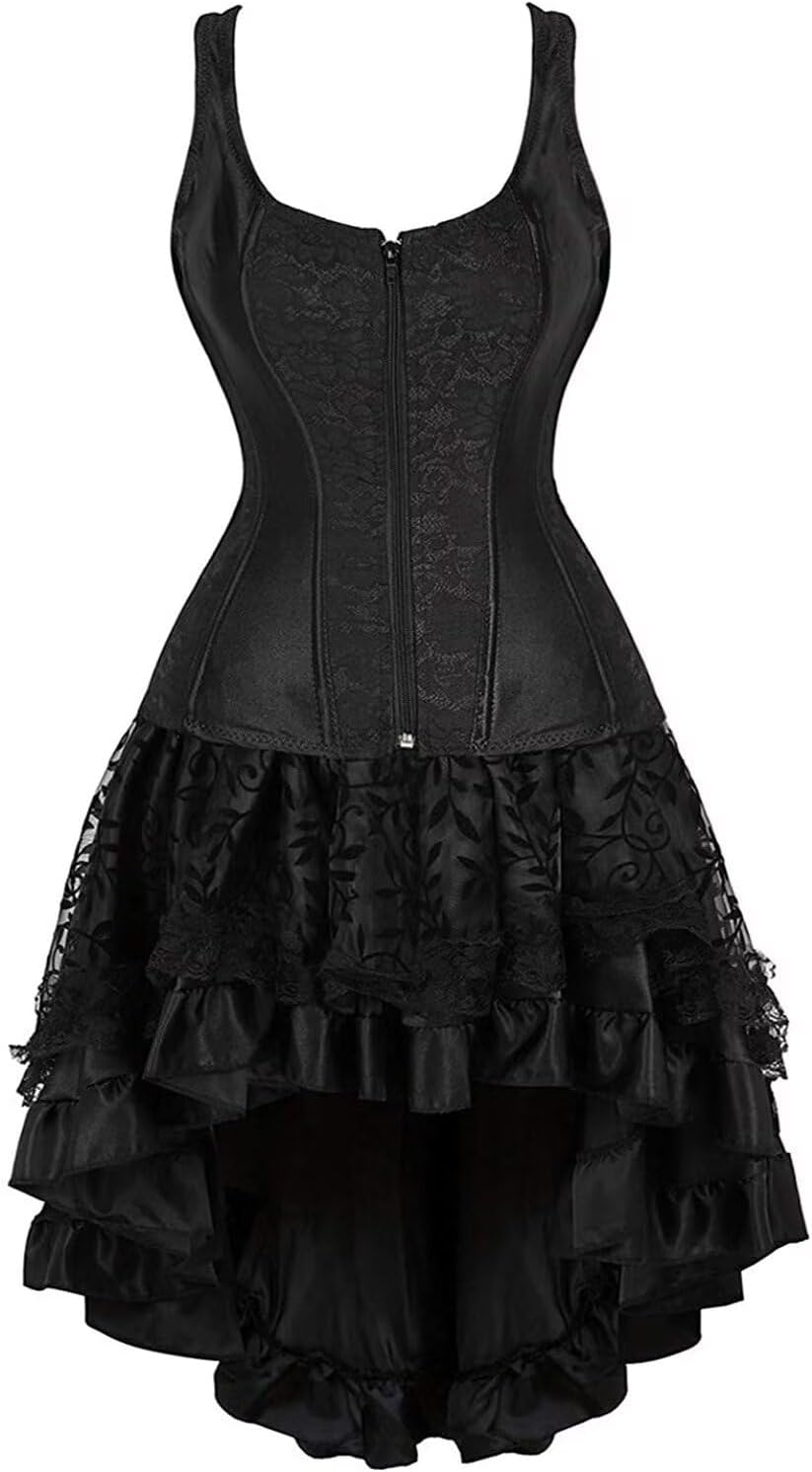 Corset Dress Bustier Lingerie Skirt Set Gothic Outfits Costume Basquesr Victorian Black Red