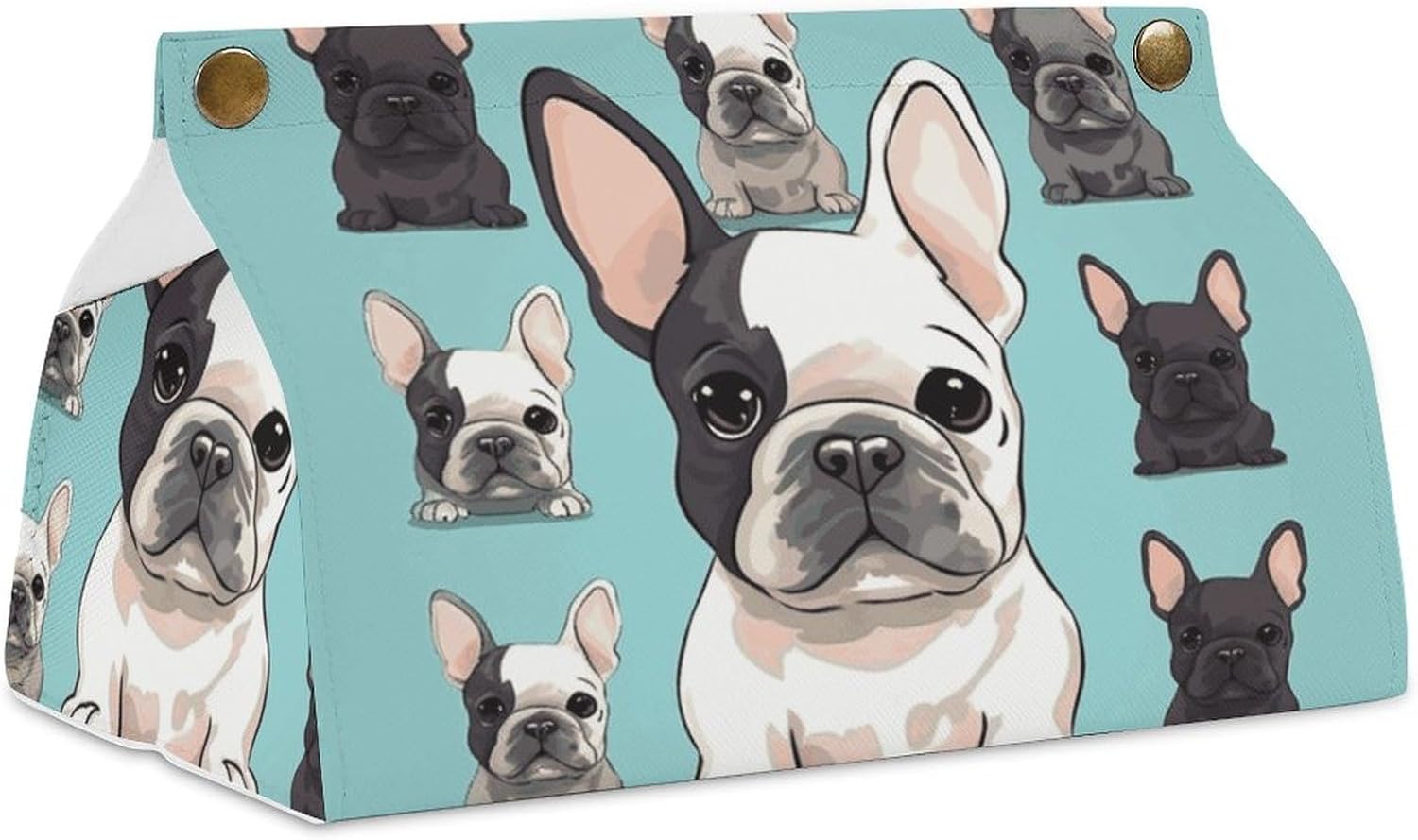 Cute French Bulldog Tissue Box Cover, Modern All Print Tissue Box Holder Decorative Organizer for Tabletop Night Stands Bathroom Office