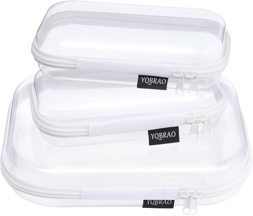 YQBRAO 3-Pack Clear Hard Shell Zipper Case, 1.2mm Heavy-Duty Crush-Proof Travel Makeup Bag, TSA Approved Clear Zipper Pouches, Rigid Toiletry & Diaper Bag Organizer for Toys, Tech & Art Supplies