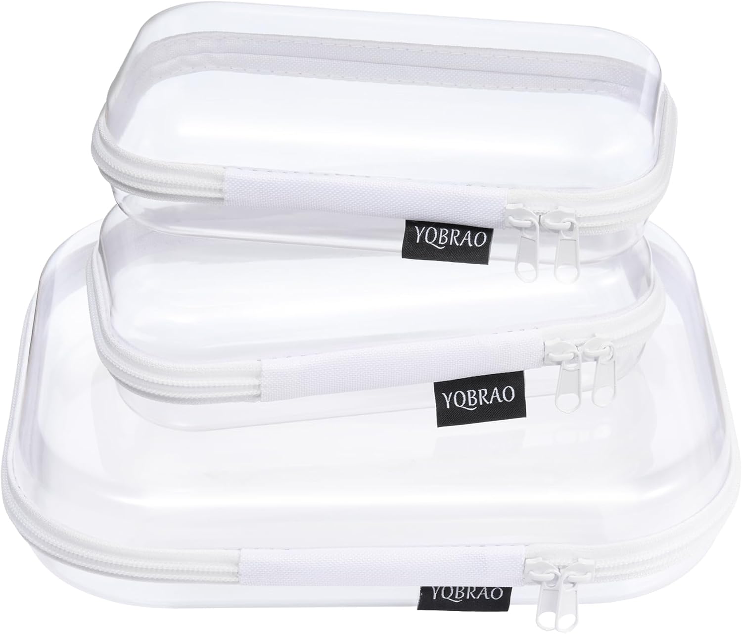 YQBRAO 3-Pack Clear Hard Shell Zipper Case, 1.2mm Heavy-Duty Crush-Proof Travel Makeup Bag, TSA Approved Clear Zipper Pouches, Rigid Toiletry & Diaper Bag Organizer for Toys, Tech & Art Supplies