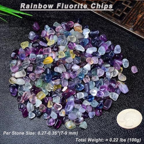 Erliway 100g Natural Rainbow Fluorite Crystal Chips, 7-9mm Tumbled Chips Crushed Crystal Stones, Polished Crystal Chips for Vase Filler Healing Reiki Crystal Jewelry Making Home Decor Aquarium Gravel
