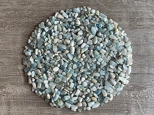 Wholesale Natural Semi Tumbled Aquamarine Gemstone Chips, Crushed Mini Crystals, Undrilled Crystal Chips (Aquamarine, 0.5 Pound)