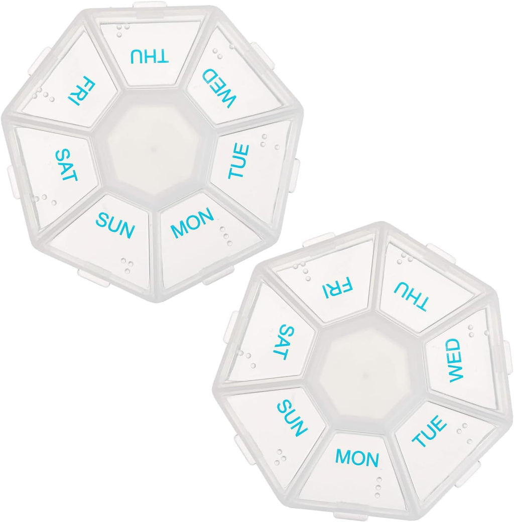 Deke Home - Medicine Pill Organizer with Braille Labeling (2 Pack), 14 Day Pill Boxes, Clear Lids, 2 Week Pill Organizer, Weekly Organizer for Medication Management, Compact, Easy Viewing