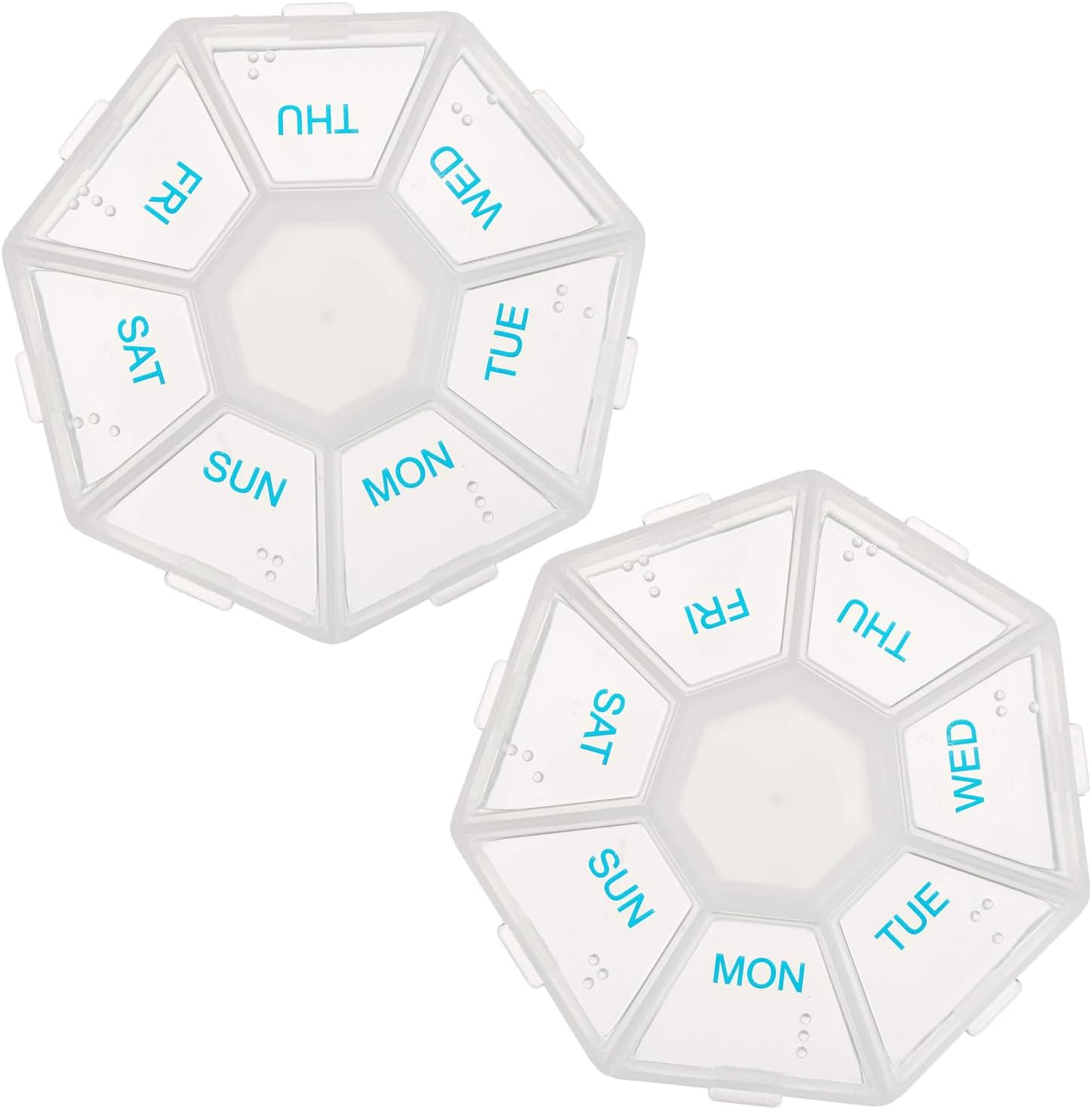Deke Home - Medicine Pill Organizer with Braille Labeling (2 Pack), 14 Day Pill Boxes, Clear Lids, 2 Week Pill Organizer, Weekly Organizer for Medication Management, Compact, Easy Viewing