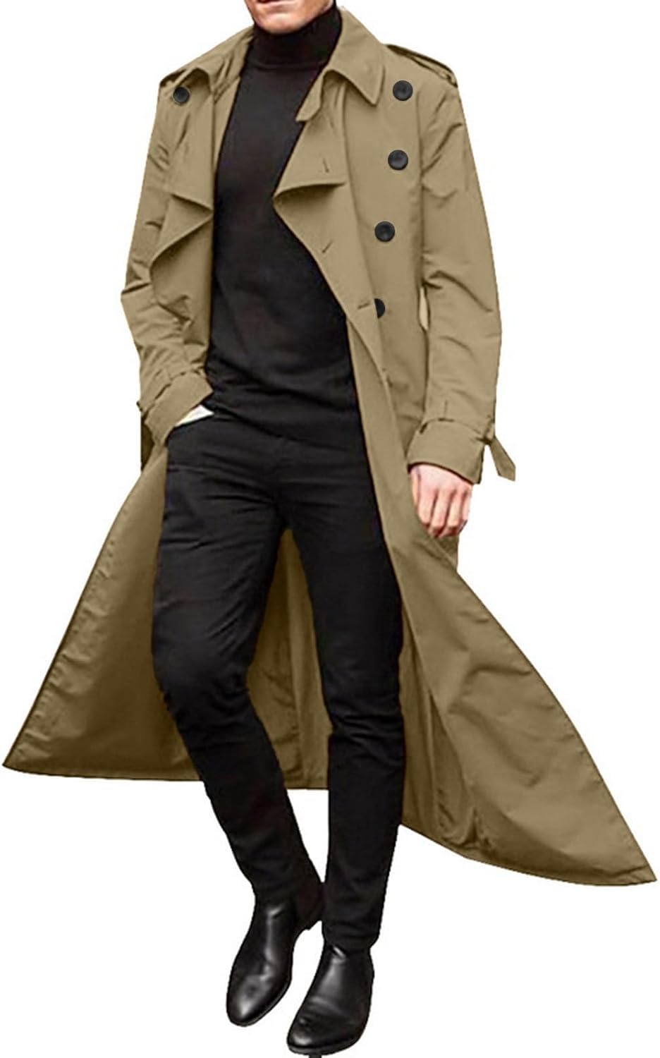 FONMA Trench Coat Men Winter Slim Coat Trench Lapel Long Jacket Double Breasted Overcoat Soft Elegant windbreaker