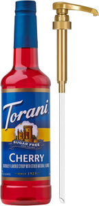 Torani Sugar Free Syrup, Cherry Flavored Syrup for Drinks, Zero Calorie, Glass Bottle with Pump Included, 25.4 Fl Oz