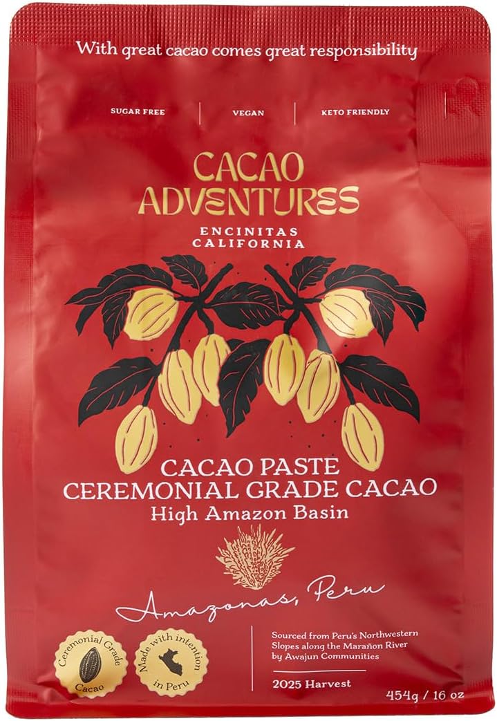 Cacao Adventures Ceremonial Grade Cacao | 100% Pure Cacao | Dairy & Vegan Free | Unsweetened | Vegan Peruvian Cacao