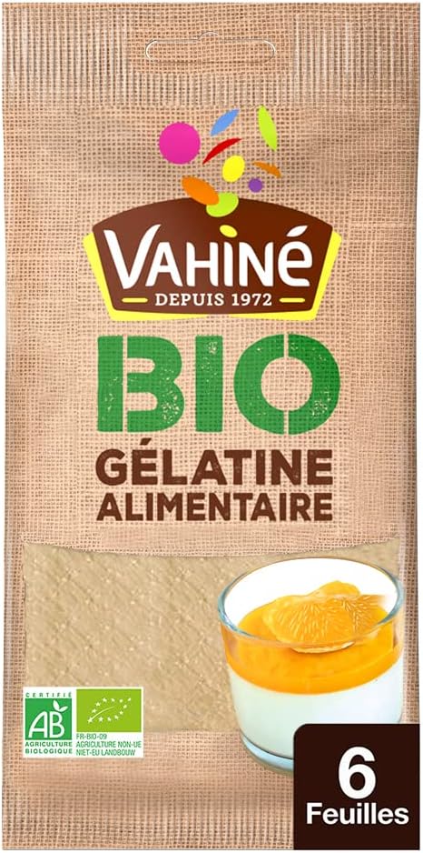 Vahiné Organic Gelatin Sheets – Premium Gold Grade (230 Bloom) – 6 Sheets (10g) – Unflavored Gelatin – Gelatina Sin Sabor – 吉利丁片 – French Import