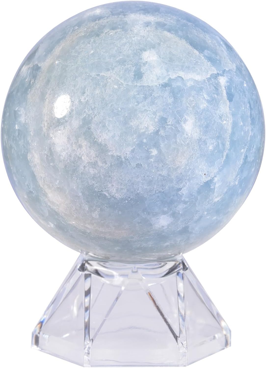 Sportmusies Natural Blue Celestite Stone Sphere with Acrylic Stand, Polished Crystal Ball Decoration for Home & Office