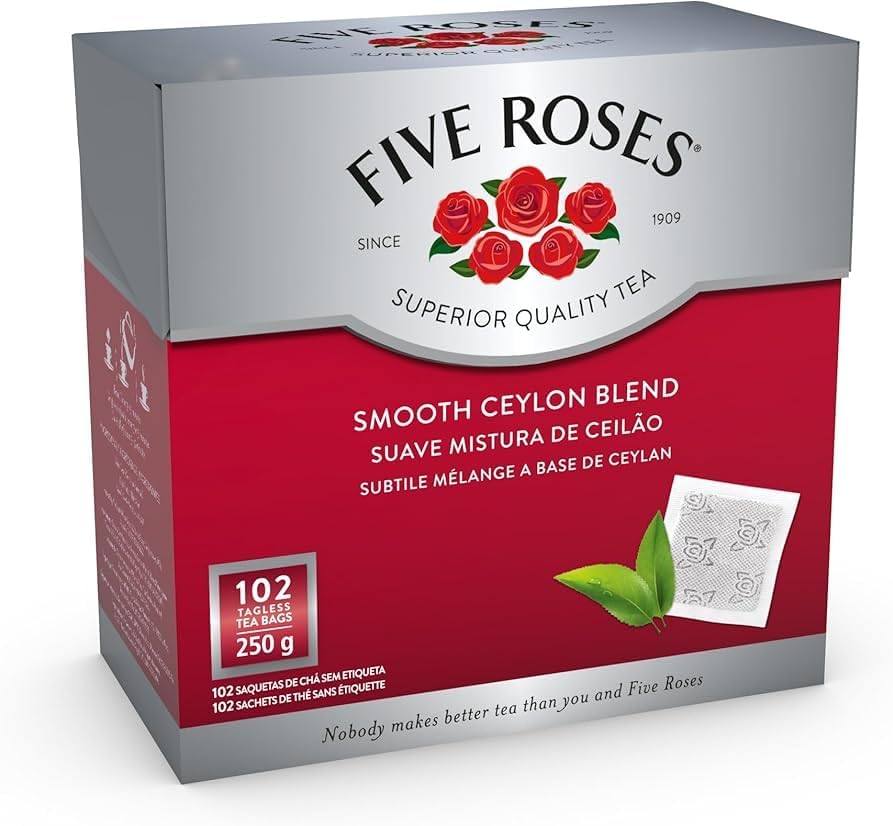 Five Roses, Smooth Ceylon Blend Black Tea, 102 Count, Tagless Teabags, Rich Balanced Flavor