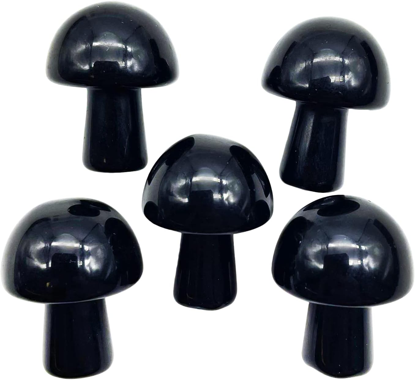 5Pcs Mini Mushroom Shaped Gemstone Statue Figurine, Carved Crystal Stone Mushrooms Crafts for Healing Chakra Reiki Balancing Home Decoration, Black Obsidian