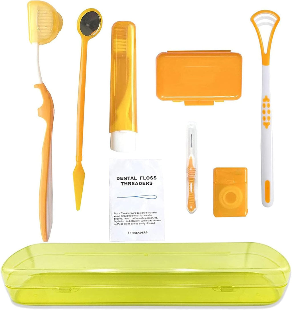 Portable Orthodontic Oral Care Kit for Braces - Interdental Brush Dental Wax Dental Floss Toothbrush Cleaning Kit(Orange)