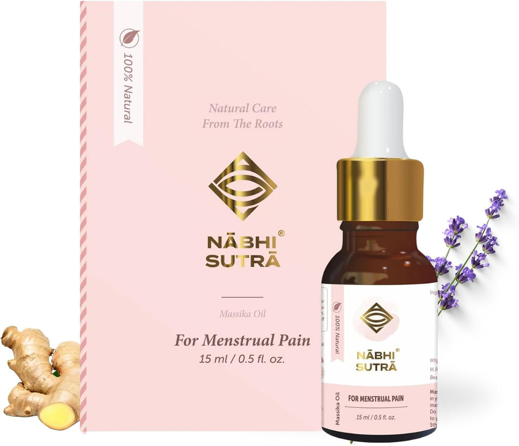 Nabhi Sutra Periodic Assistance Belly Button Oil for Menstrual Cramp Relief with Ginger Oil, Castor Oil & Lavender – Natural Ayurvedic Period Pain Massage Oil for Women’s Comfort & Mood – 15ml
