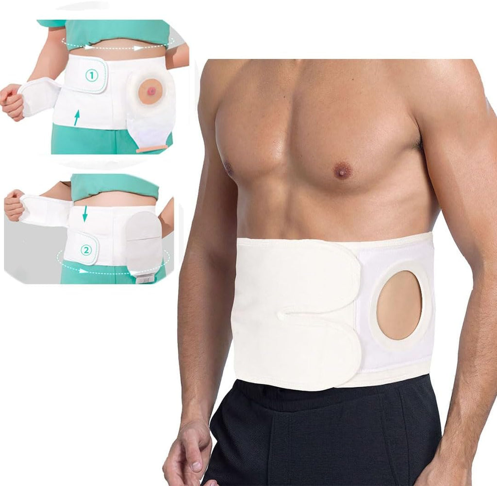 Ostomy Support Belt，Adjustable Prevent Parastomal Hernia Support Belt For Men Women,Colostomy Ileostomy Postoperative Abdominal (White, M (32-38in))