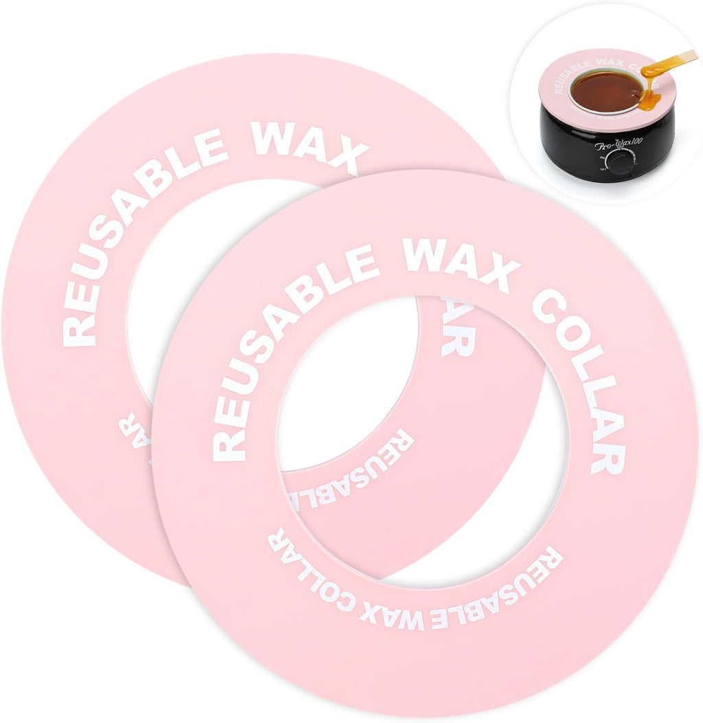 2 PCS Reusable Silicone Wax Collars Fits Most 14 Oz Wax Pot Clean Collars for Wax Warmer Waxing Protection Collars for Esthetician Hair Removal Women Wax Supplies(Pink)