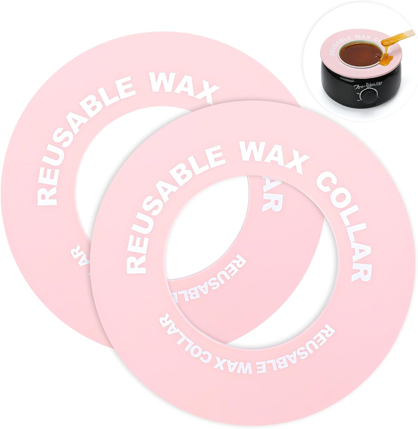 2 PCS Reusable Silicone Wax Collars Fits Most 14 Oz Wax Pot Clean Collars for Wax Warmer Waxing Protection Collars for Esthetician Hair Removal Women Wax Supplies(Pink)