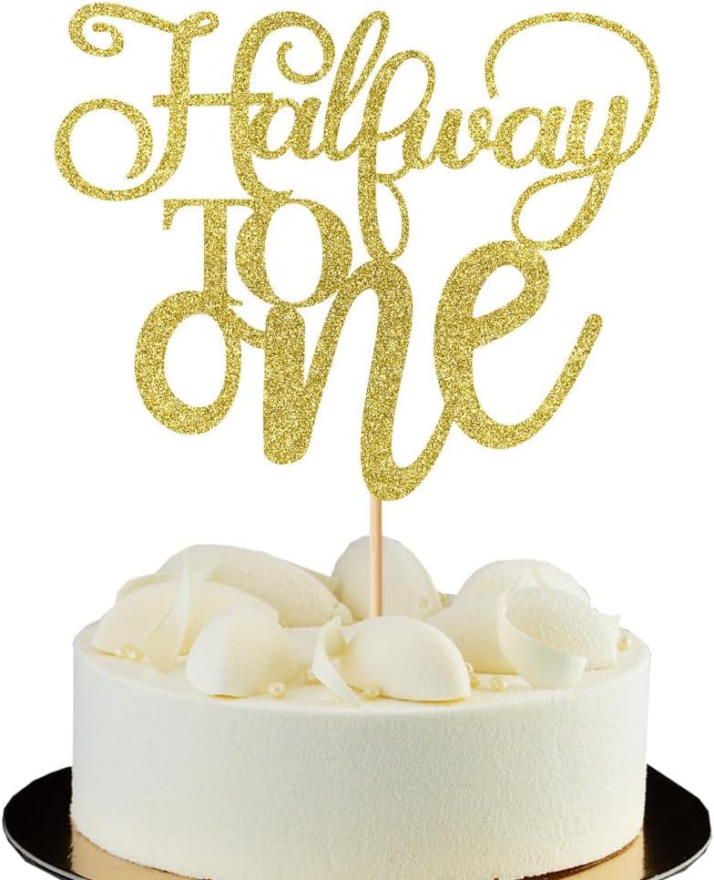 Half Way To One Cake Topper,Glitter 6 Months Birthday Decorations,Its my 1/2 Birthday Cake Topper,Baby Boy or Girl 6 Months Birthday Party Decoration Supplies (Gold)