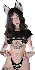 YOMORIO Anime Cosplay Lingerie Set for Women - Japanese Style Black Crop Top Underwear for Themed Party