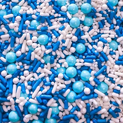 Blue and White Pearly Baby Shower Gender Reveal Edible Cake Cake Cookie Cupcake Ice Cream Donut Decoration Quins Glitter Sprinkles Confetti Jimmie Toppers - 4oz (All Boy)