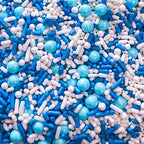Blue and White Pearly Baby Shower Gender Reveal Edible Cake Cake Cookie Cupcake Ice Cream Donut Decoration Quins Glitter Sprinkles Confetti Jimmie Toppers - 4oz (All Boy)