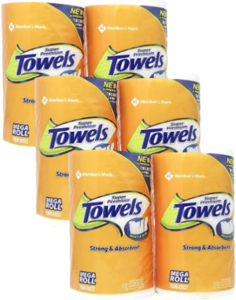 Super Premium Towels, 2-Ply, Mega Roll, Pack of 6