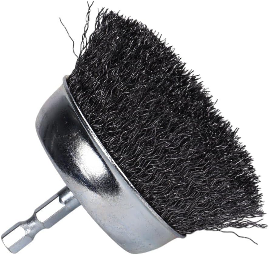 Century Drill & Tool 76221 Coarse Crimped Cup Wire Brush, 2-3/4" – Removes Rust, Paint, Weld Spatter, Cleans Pipes & Fittings, Heat-Treated Steel, Quick-Change Shank