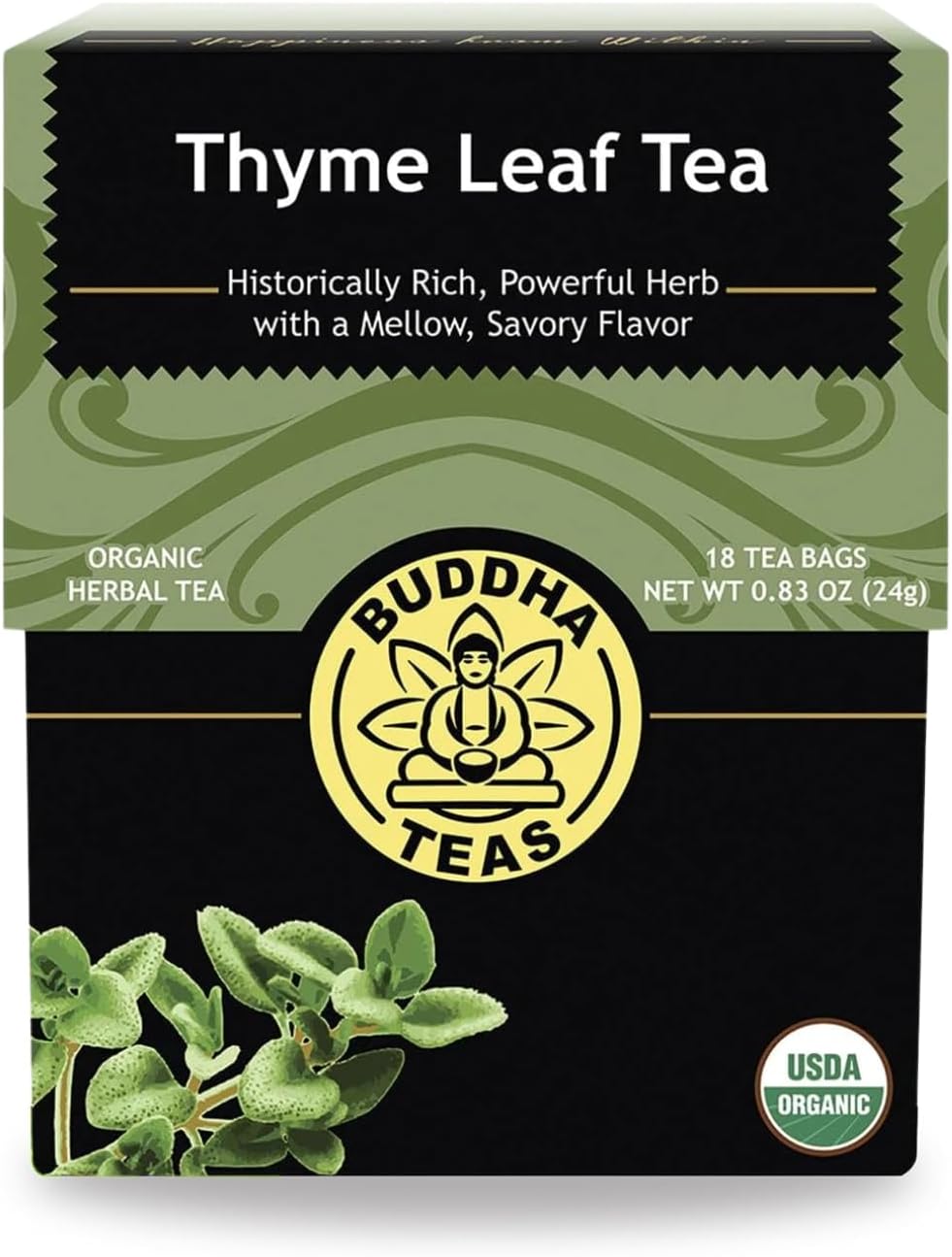 Buddha Teas - Organic Thyme Leaf Tea - Herbal Tea - For Health & Wellbeing - With Antioxidants & Minerals - Clean Ingredients - Caffeine Free - OU Kosher - 18 Tea Bags (Pack of 1)