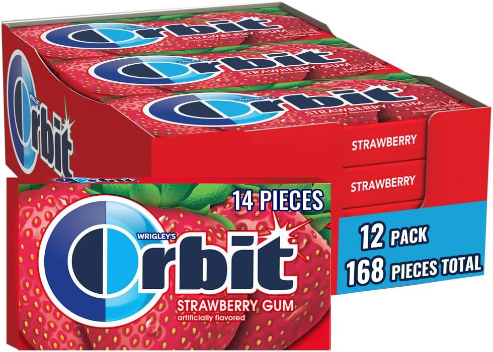 ORBIT Strawberry Sugar Free Chewing Gum Individually Wrapped, Bulk Packs of Gum, 12 Packs, 14-Pieces Each, Total 168 Pieces