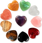 10 PCS Healing Crystals Bulk Natural Stone Heart Shape Amethyst Rose Quartz Tiger Eye Clear Quartz Obsidian Pocket Palm Thumb Gemstone Decor for Garden, Lawn, Flowerpot