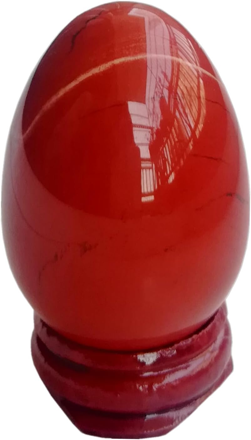 Natural Red Jasper Egg Shaped Meditation Chakra and Home Decor Balance Crystals and Healing Stones Statue Set,35 * 50mm Easter and Thanksgiving Gift,with Wooden Bracket