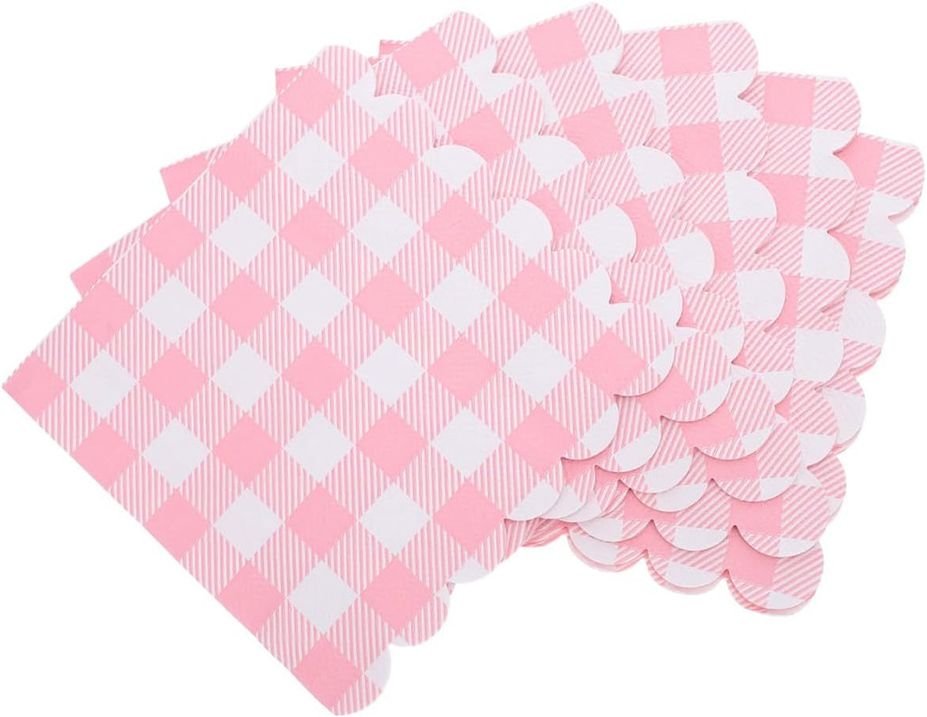 Beavorty Disposable Pink Gingham Paper Napkins 100pcs 5pcs Checkered Plaid Cocktail Serviettes for Wedding, Birthday, Shower, Picnic, and Party Use