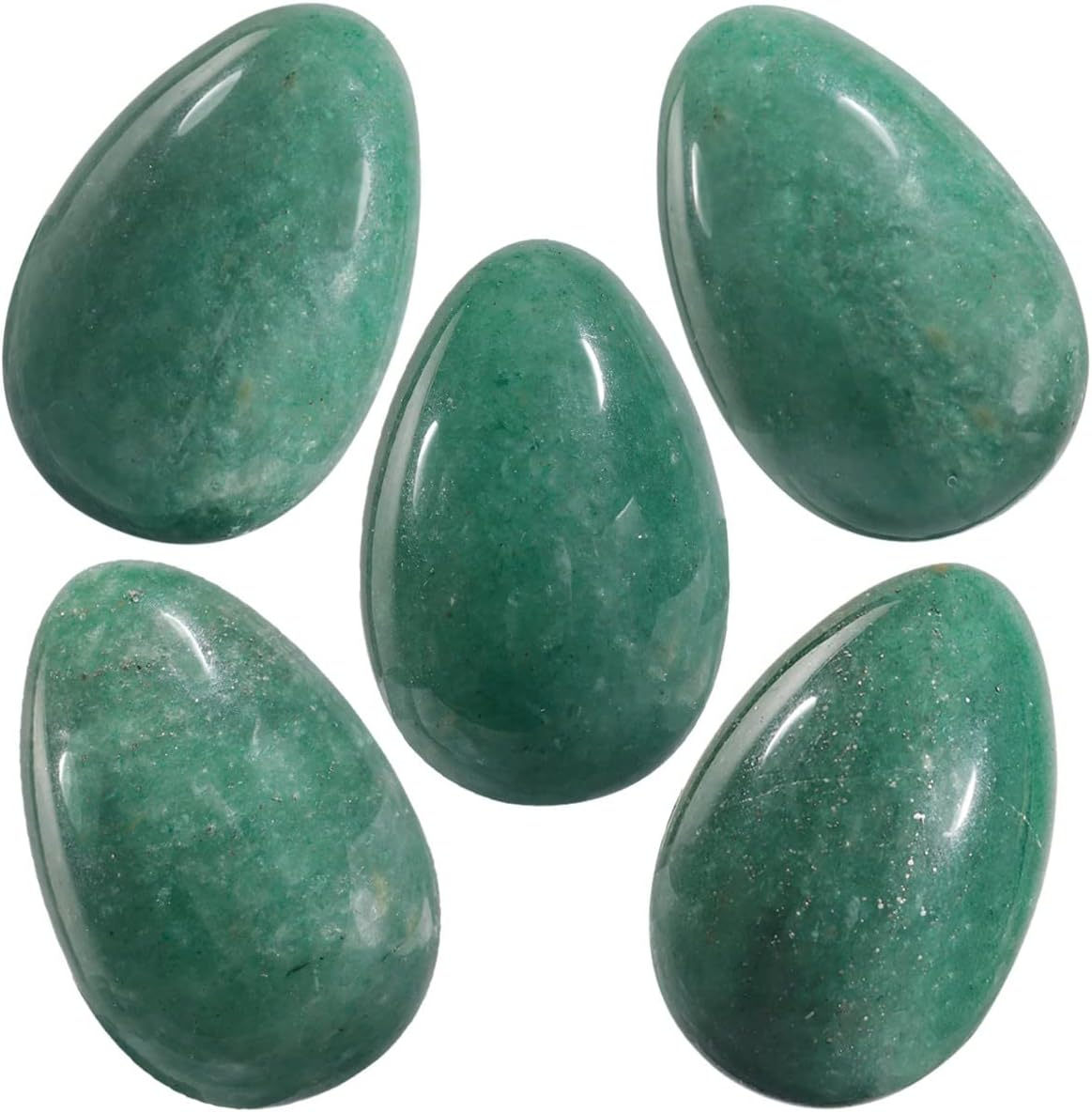 Nupuyai Pack of 5 Polished Healing Worry Stone Crystal Egg Decor, Puff Oval Pocket Palm Stones Kit for Meditation Relaxation Reiki Balancing, Green Aventurine Stone