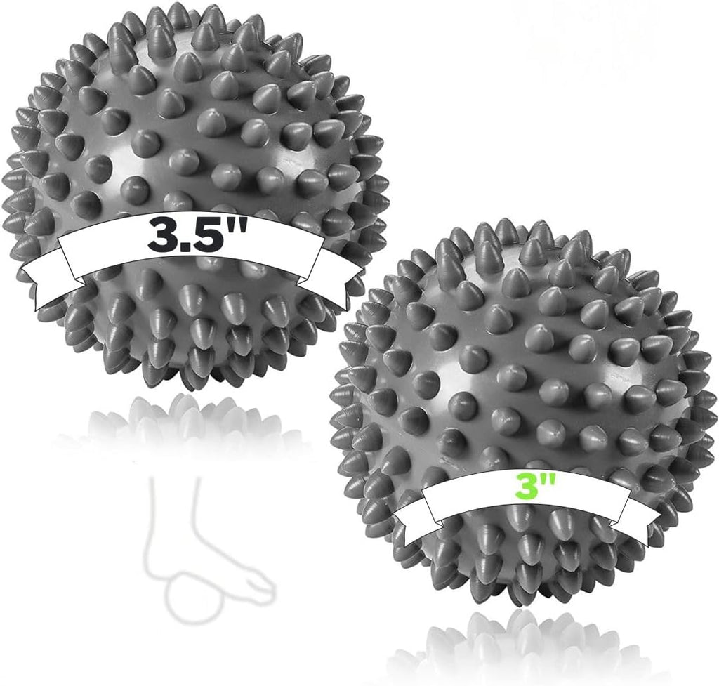 Plantar Fasciitis Foot Massage Ball for Pain Relief - Firm & Spikey Set of 2 - Spiky Reflexology, Neck, Trigger Point Therapy, Myofascial Pain Massage On Sore Muscles - Manual Massager for Back, Feet