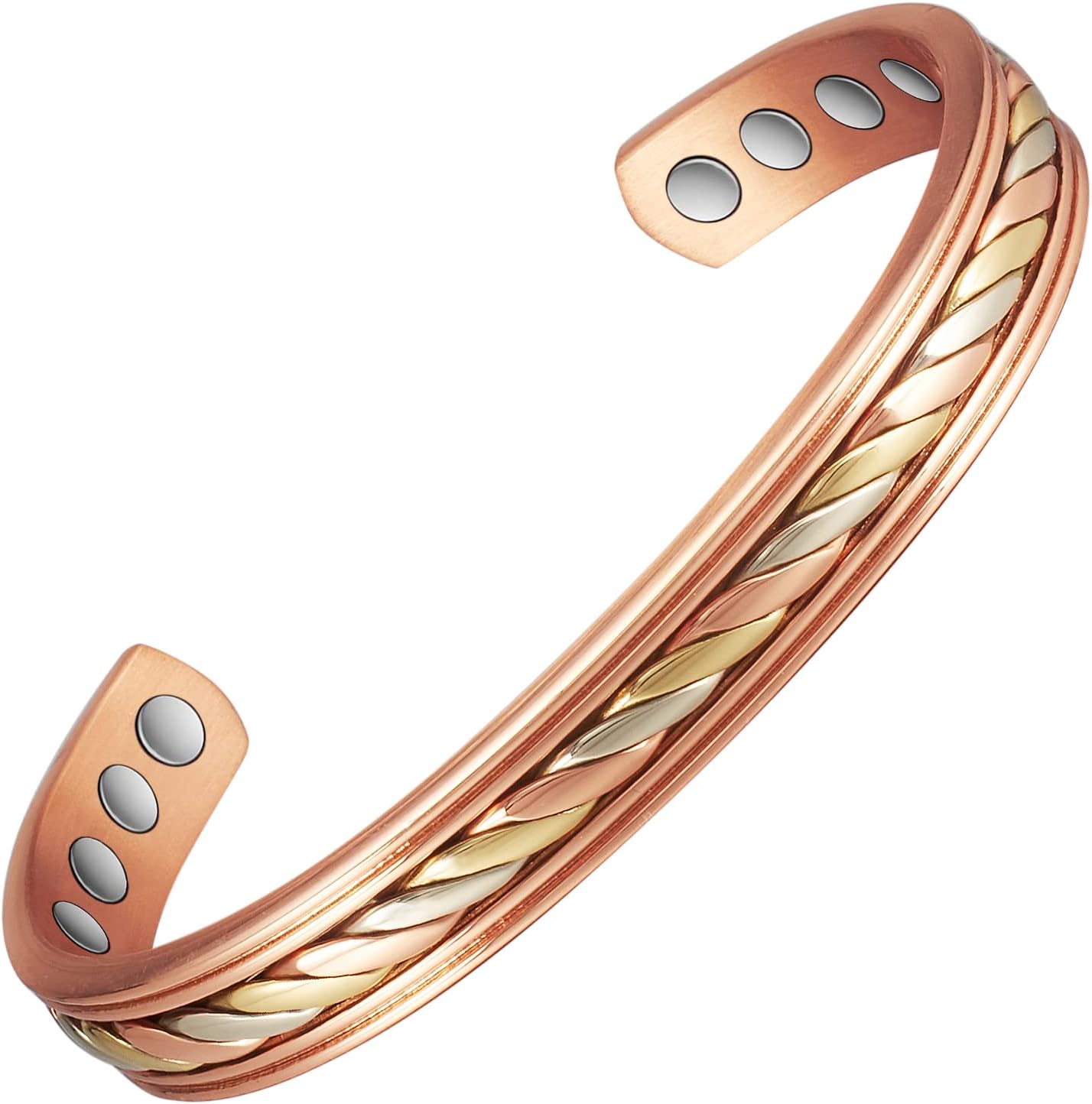 Copper Magnetic Bracelet for Women - Detox Jewelry with 3500 Gauss Magnet, Adjustable Cuff Bangle (T)