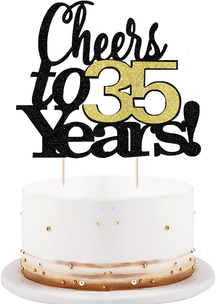 LVEUD Black Font Golden Numbers Cheers to 35 Years Happy Birthday Cake Topper -Wedding,Anniversary,Birthday Party Decorations (35th)