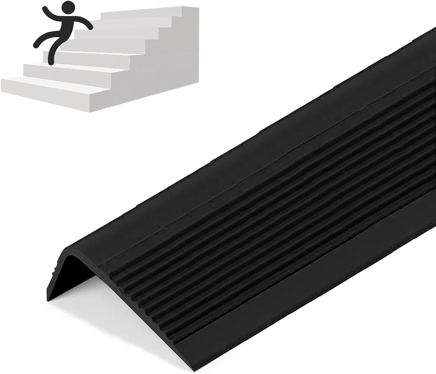 Rubber Stair Nosing - Stair Anti-Slip Adhesive Strip, Made of Wear-Resistant Rubber, Mute, Easy to Install - Indoor/Outdoor, Helps Elderly and Children Prevent Slipping (3.3Ft, Full Black, 1)