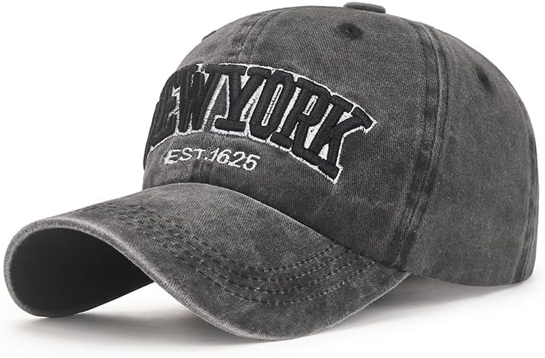 New York Hat Embroidery Baseball Cap Vintage Adjustable Strapback for Men Women Black