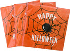 Happy Halloween Party Napkins - Orange Black Spider Paper Lunch Napkins, Unfolded 13x13 inches, 2-Ply, 60 count