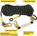 TRSMIMA Rope Harness Safety Lanyard：25ft Vertical Roofing Rope with Grab Snap Hooks Shock Absorber - Fall Protection Tree Climbing Line Kit Heavy Duty Roof Safety Equipment ANSI CE