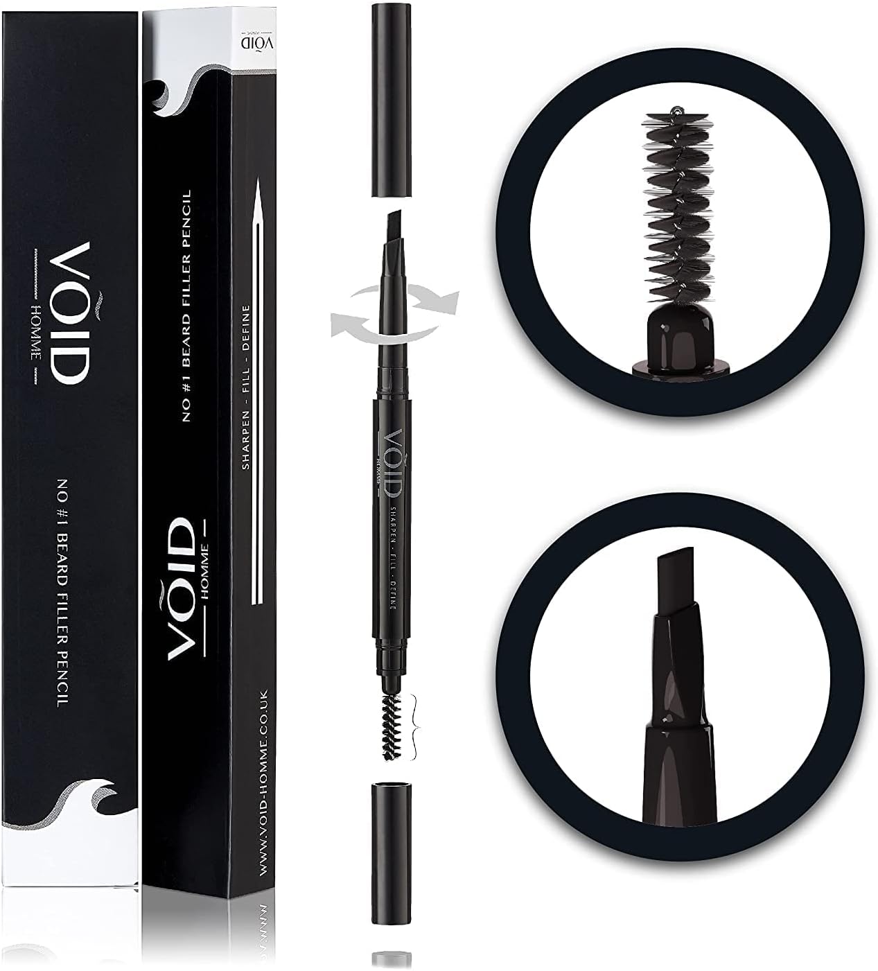 VOID Homme Black Beard Filler Pen Kit - Fuller, Natural-Looking Beard with Waterproof Pencil, Liner, and Marker